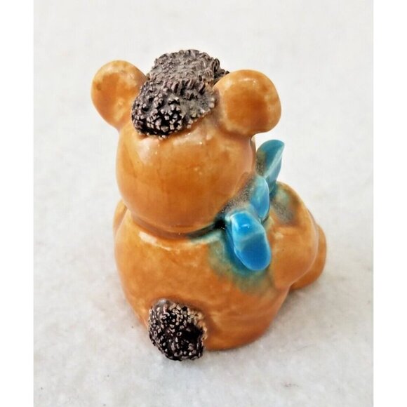 Hand made Painted Ceramic Brown Bear With‎ Blue Bow initialed JN brown fur - Picture 7 of 10